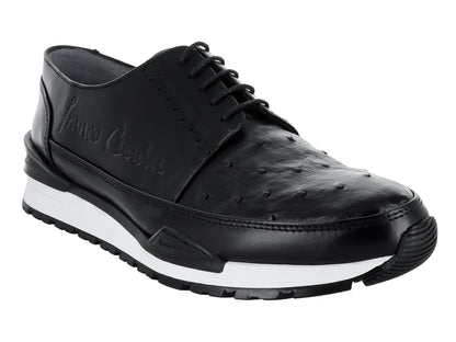 Zapatos Cuadra de Piel de Avestruz Negro para Hombre