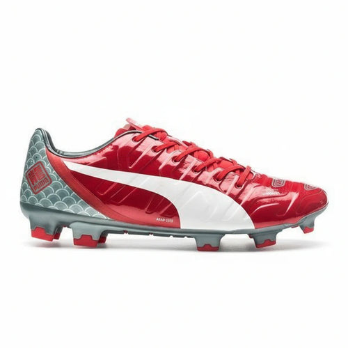 PUMA Evopower 12 Graphic FG Firm Ground Soccer Cleats High Risk Red White Sea Pine