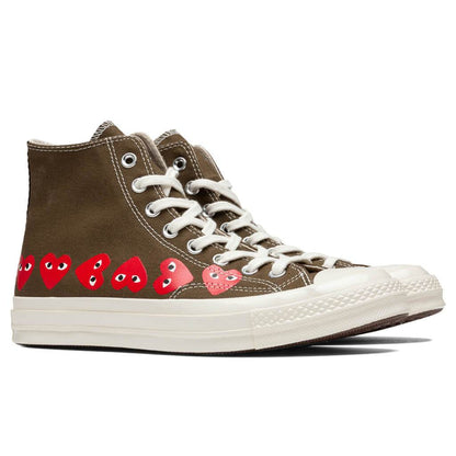 Converse x Comme Des Garcons PLAY All Star Chuck 70 Hi Multi Heart Khaki