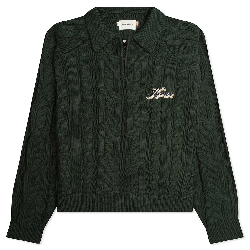 Cable Zip Henley Green