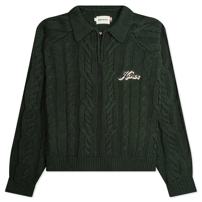 Cable Zip Henley Green