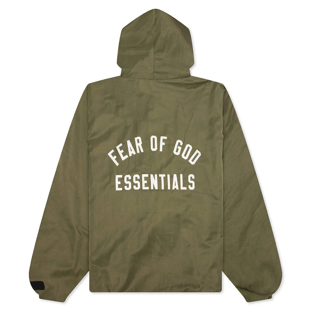 Textured Nylon Hooded Coaches Jacket Military