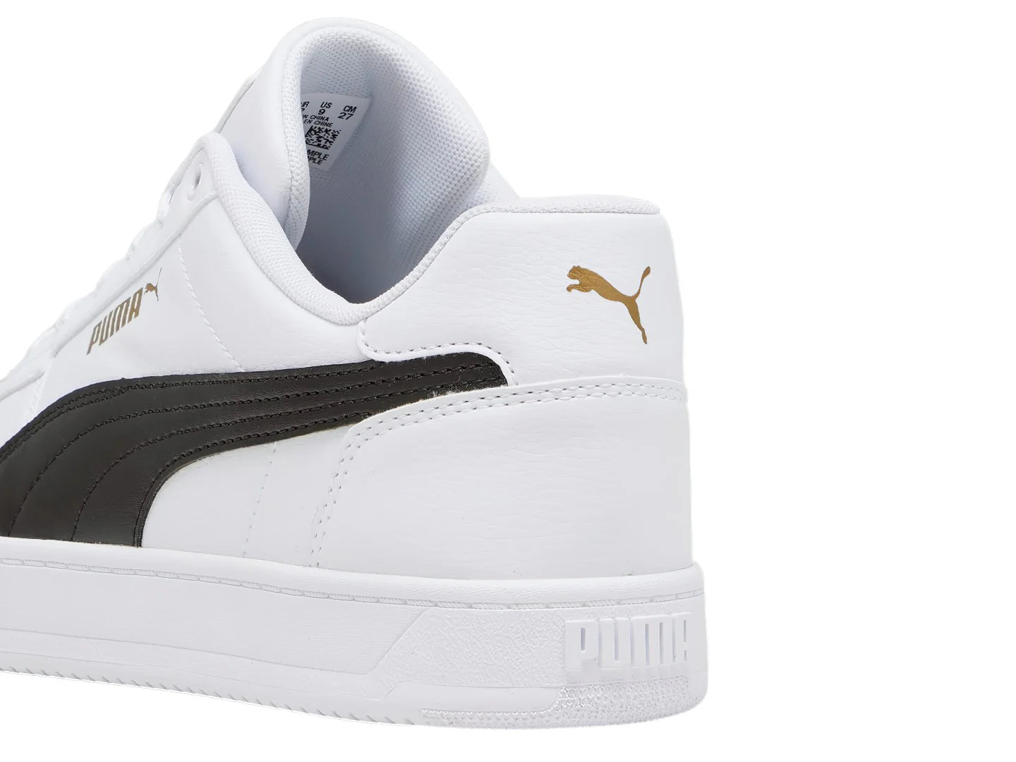 Tenis PUMA Caven 20 Blanco con Negro y Dorado para Hombre