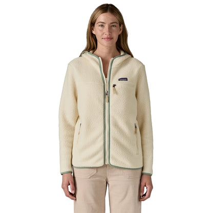 Women's Retro Pile Fleece Hoody in Natural w/ Ellwood Green