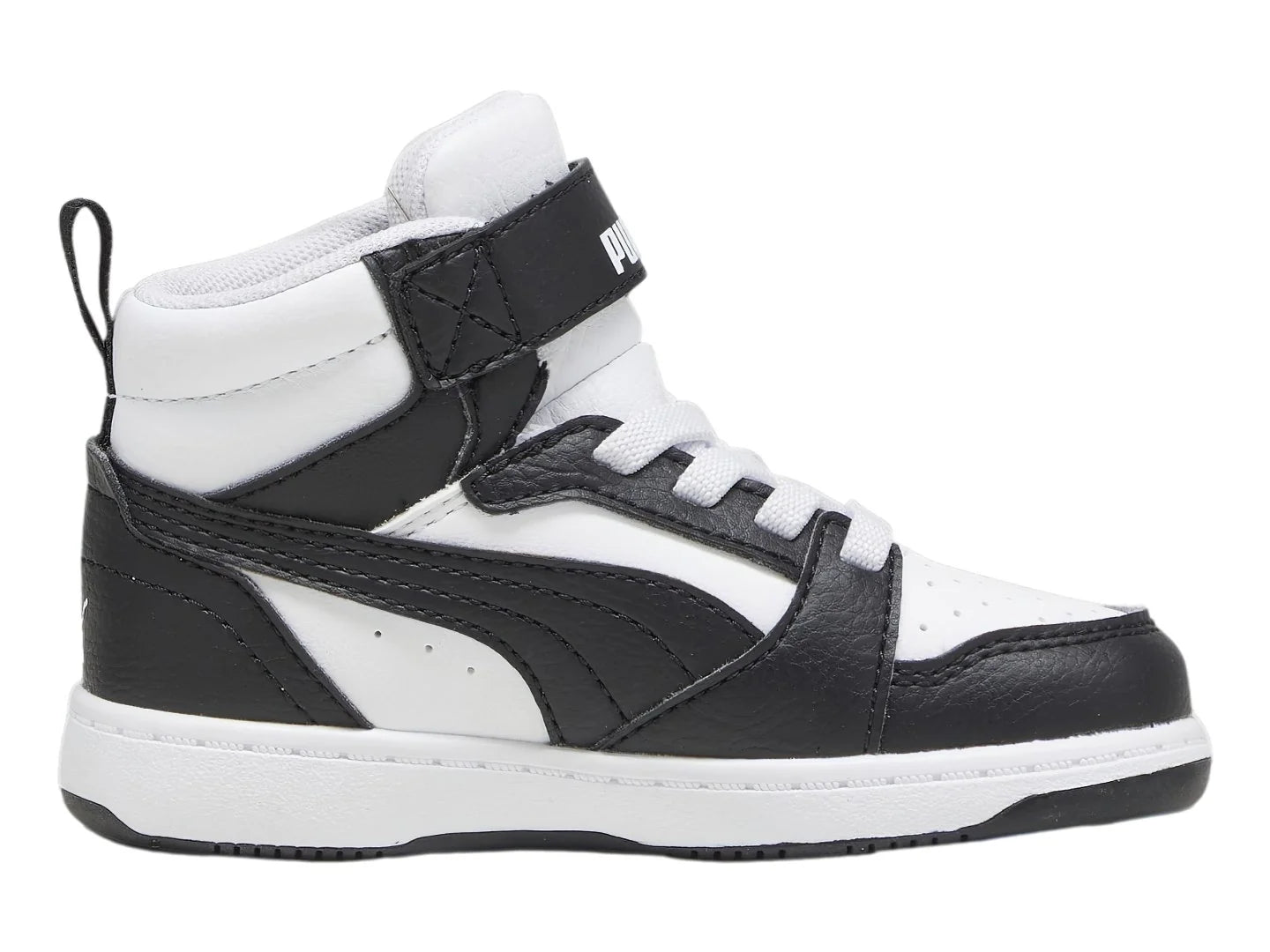 Tenis PUMA Rebound V6 Mid Blanco y Negro para Niño