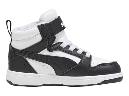 Tenis PUMA Rebound V6 Mid Blanco y Negro para Niño