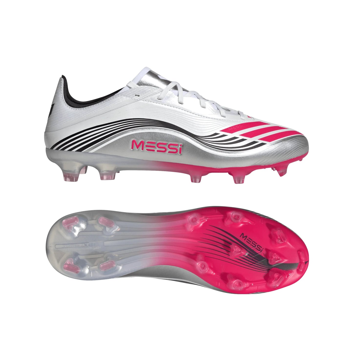 adidas F50 Messi Pro Firm Ground Soccer Cleats White Red Silver