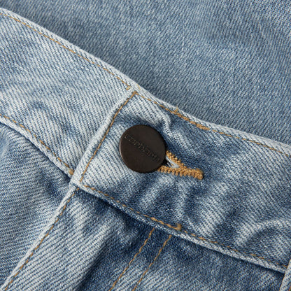 Double Knee Short Blue Heavy Worn Bleached