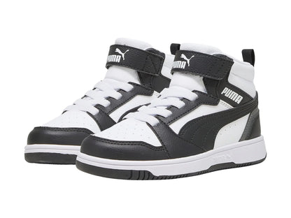 Tenis PUMA Rebound V6 Mid Blancos y Negros para Niño