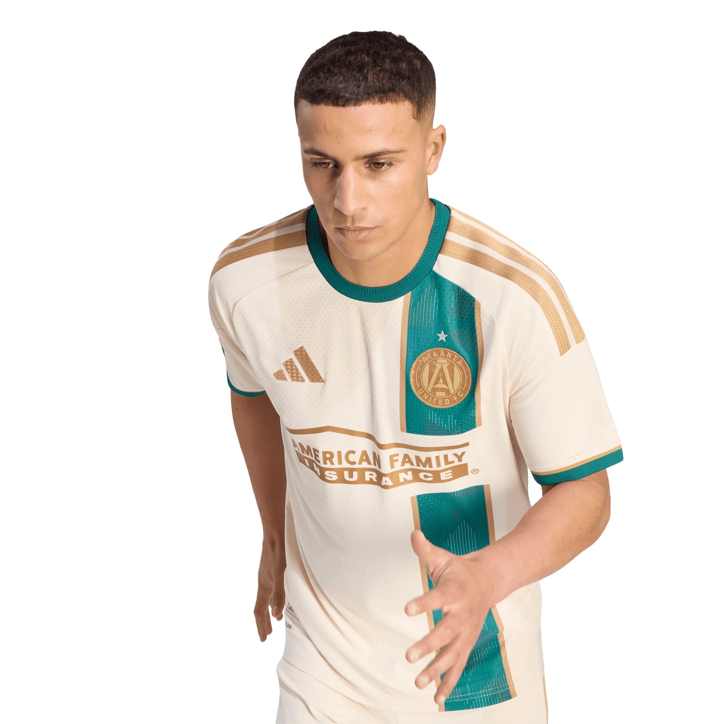 adidas Atlanta United Away Authentic Mens Soccer Jersey 26 27 Beige