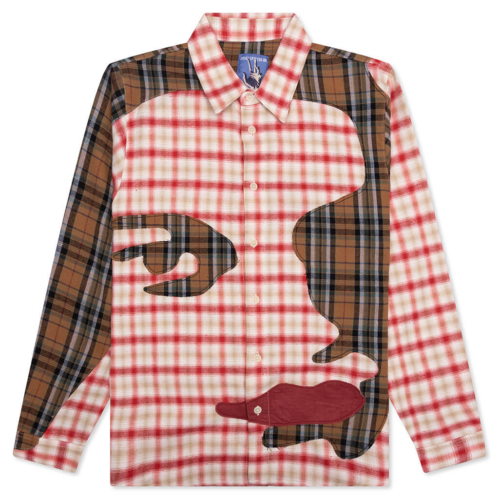 Patchwork Face Flannel Shirt Red