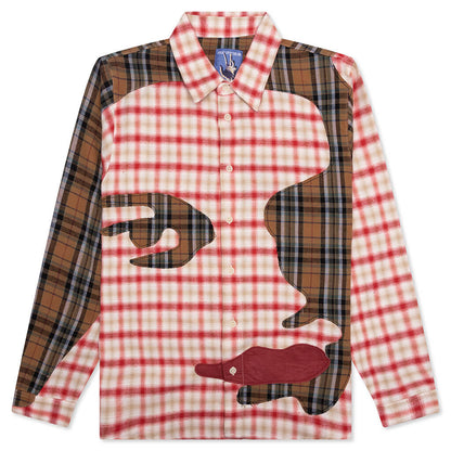 Patchwork Face Flannel Shirt Red