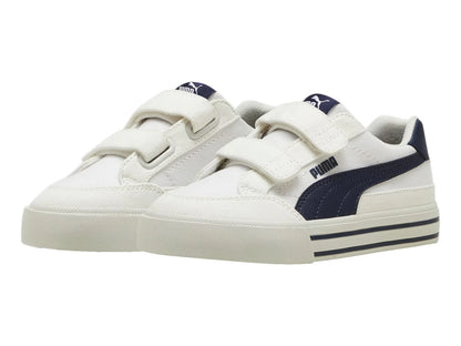 Tenis PUMA Court Classic Blanco y Azul Marino para Niño
