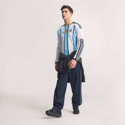 adidas Argentina Home Authentic Long Sleeve Mens Soccer Jersey 26 White Blue