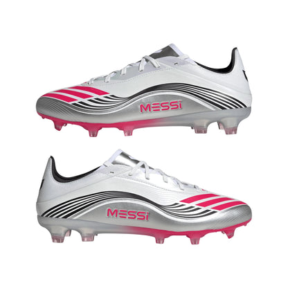 adidas F50 Messi Pro Firm Ground Soccer Cleats White Red Silver