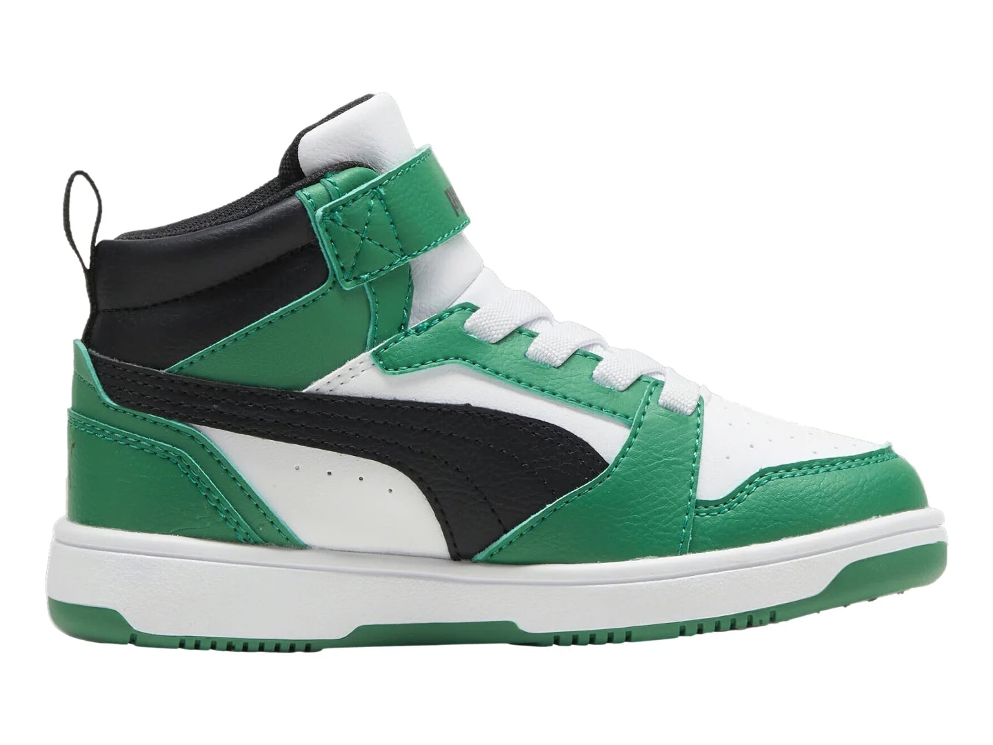 Tenis PUMA Rebound V6 Mid Blanco y Verde para Niño