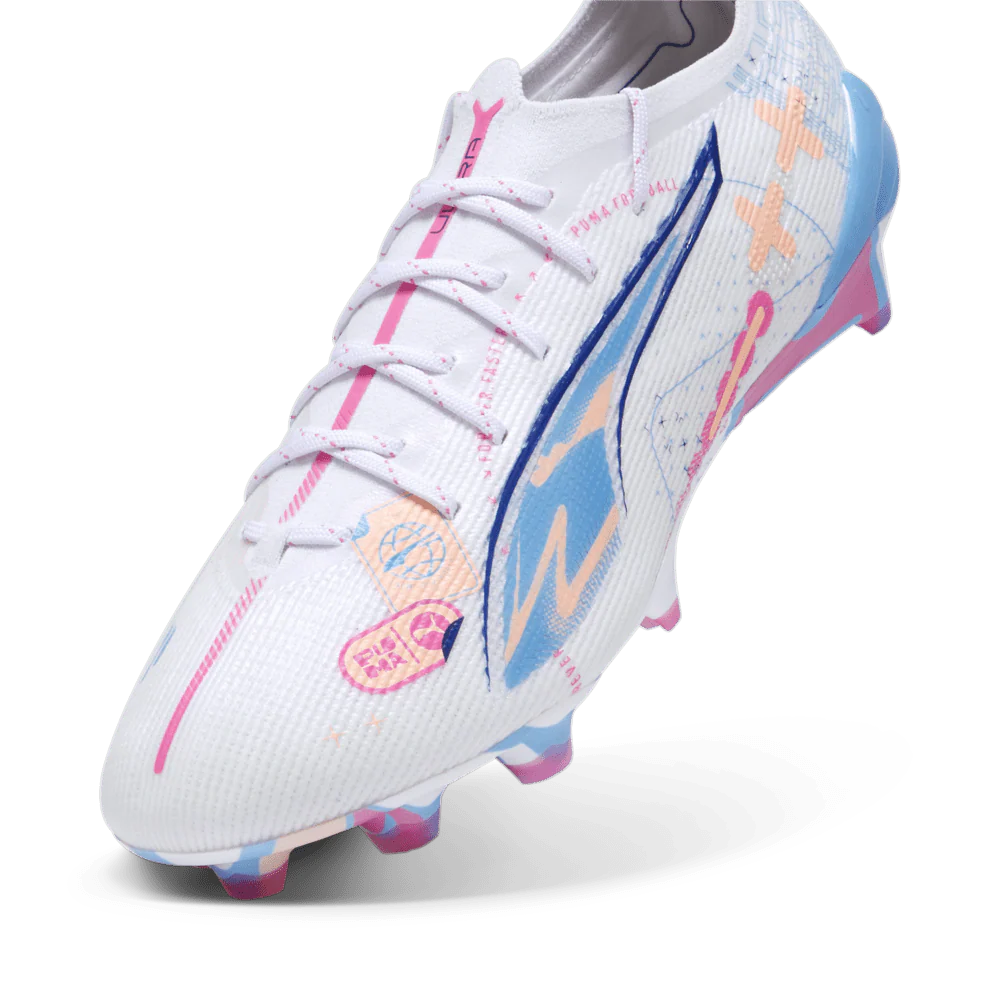 PUMA Ultra 5 Ultimate Vol UP FG Firm Ground Soccer Cleats White Luminous Blue