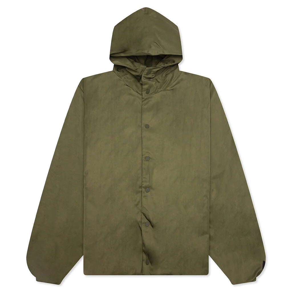 Textured Nylon Hooded Coaches Jacket Military