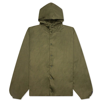 Textured Nylon Hooded Coaches Jacket Military