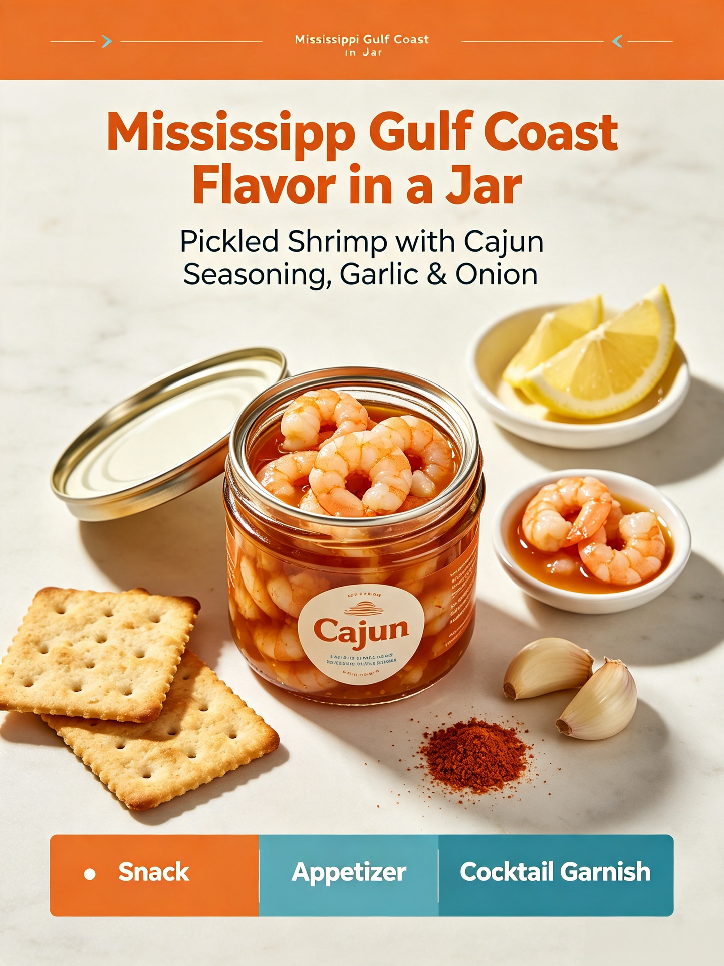 Spicy Pickled Shrimp Jar Ready-to-Eat Marinated Cajun Seafood Snack