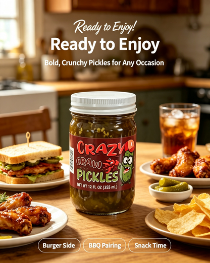 Homemade Cajun Crawfish Spicy Pickles 12 FL OZ, Multi-Purpose Savory Pickle Snack