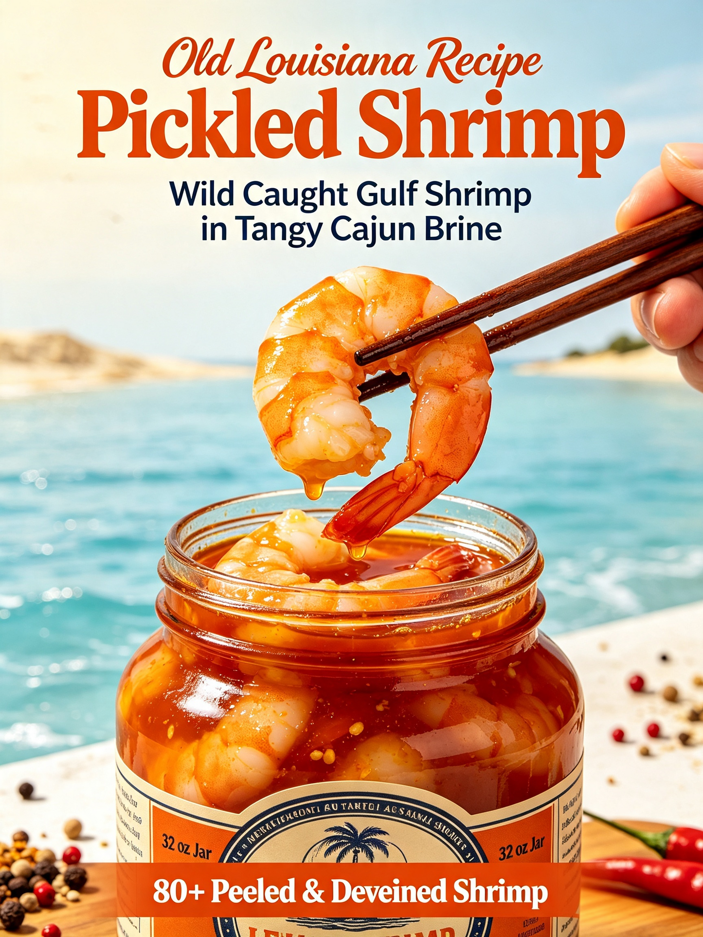 Spicy Pickled Shrimp Jar Ready-to-Eat Marinated Cajun Seafood Snack