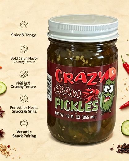 Homemade Cajun Crawfish Spicy Pickles 12 FL OZ, Multi-Purpose Savory Pickle Snack