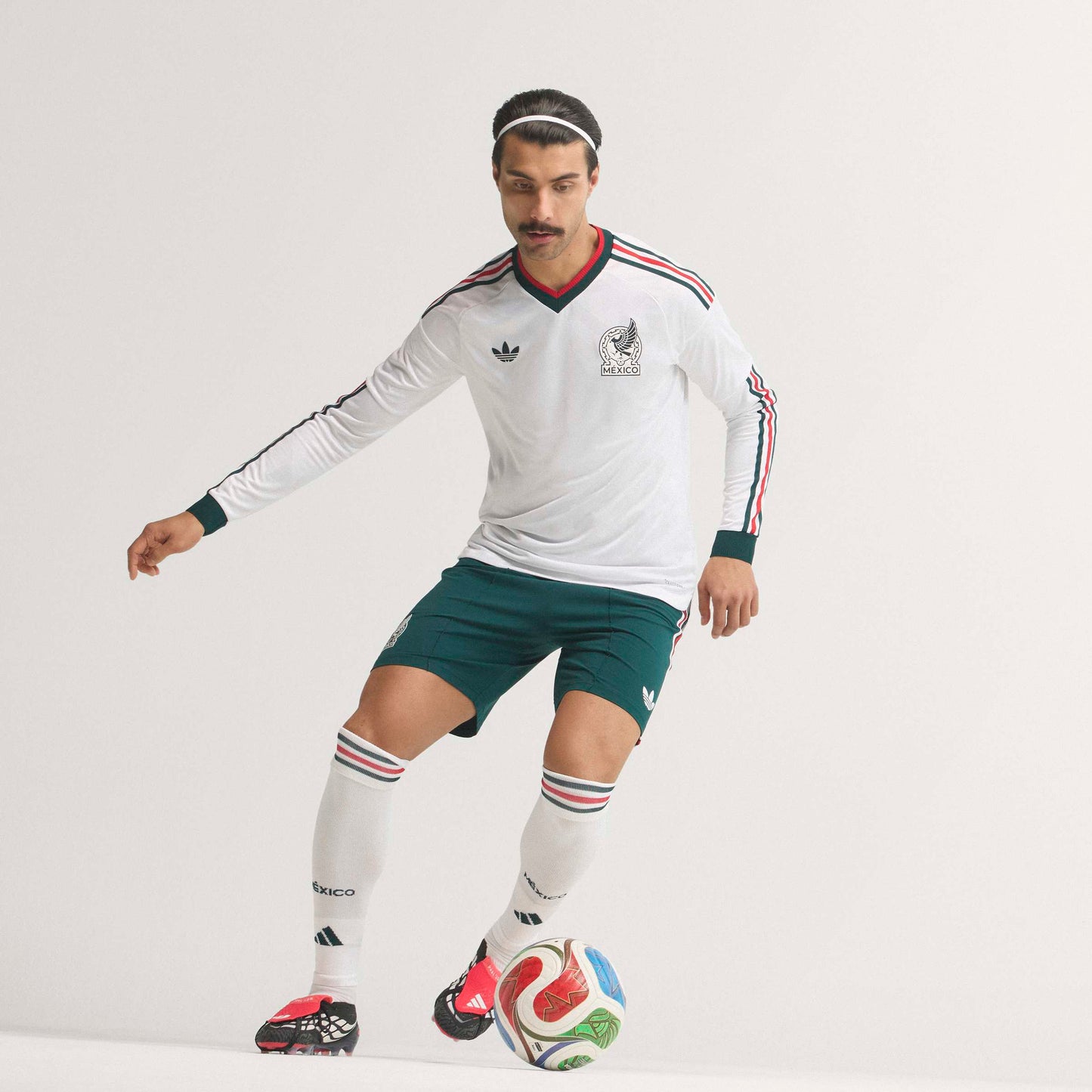 adidas Mexico Away Authentic Long Sleeve Mens Soccer Jersey 2026 White