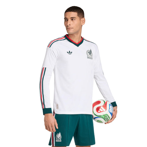adidas Mexico Away Authentic Long Sleeve Mens Soccer Jersey 2026 White