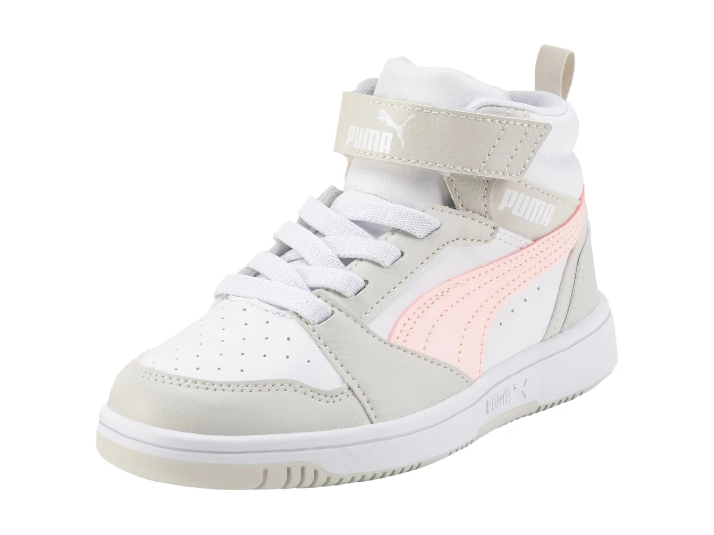 Tenis PUMA Rebound V6 Mid Blancos y Rosas para Niña