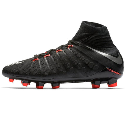 Nike Kids Jr Hypervenom Phantom III Dynamic Fit FG Firm Ground Soccer Cleats Black Red Silver