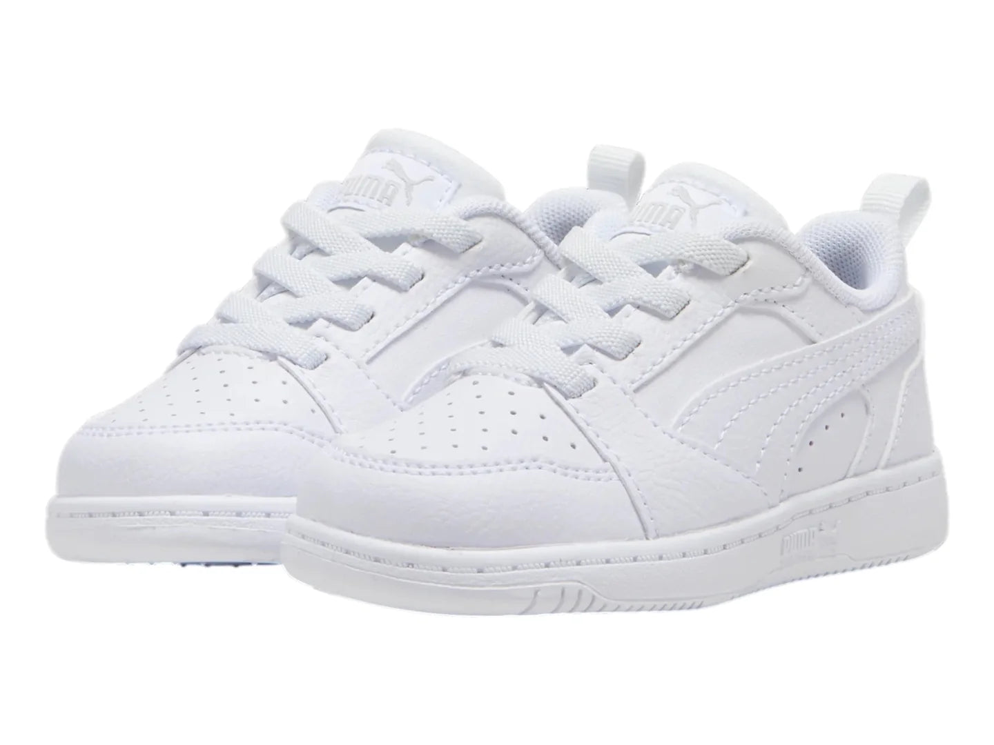 Tenis PUMA Rebound V6 Lo AC Blanco y Gris para Niño
