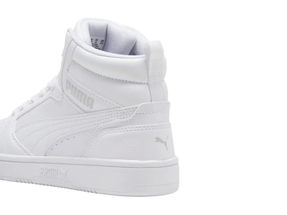 Tenis PUMA Rebound V6 Mid Blancos y Grises para Niño
