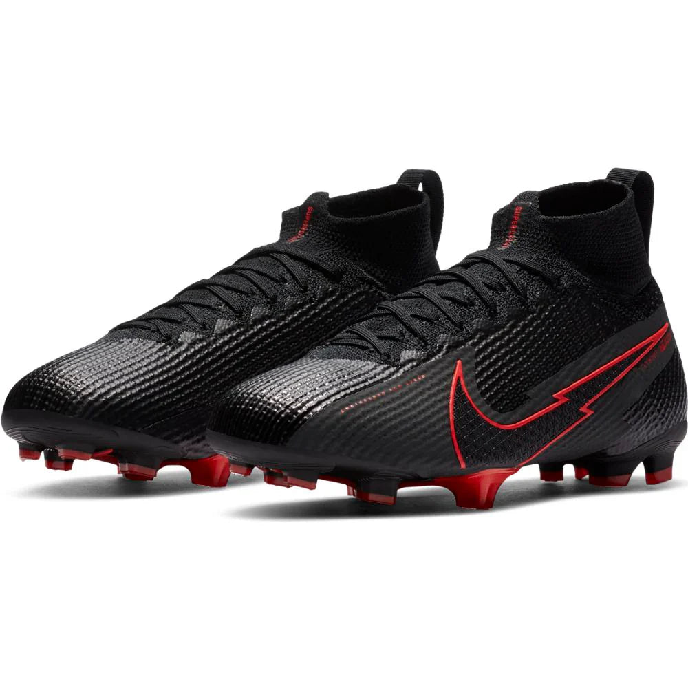 Nike JR Superfly 7 Elite FG Firm Ground Youth Soccer Cleats Black Chile Red Dark Smoke Grey Chile Red