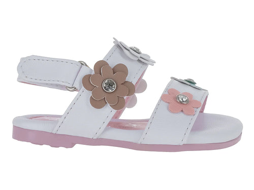 Sandalias Divitas Blancas con Flores para Niña