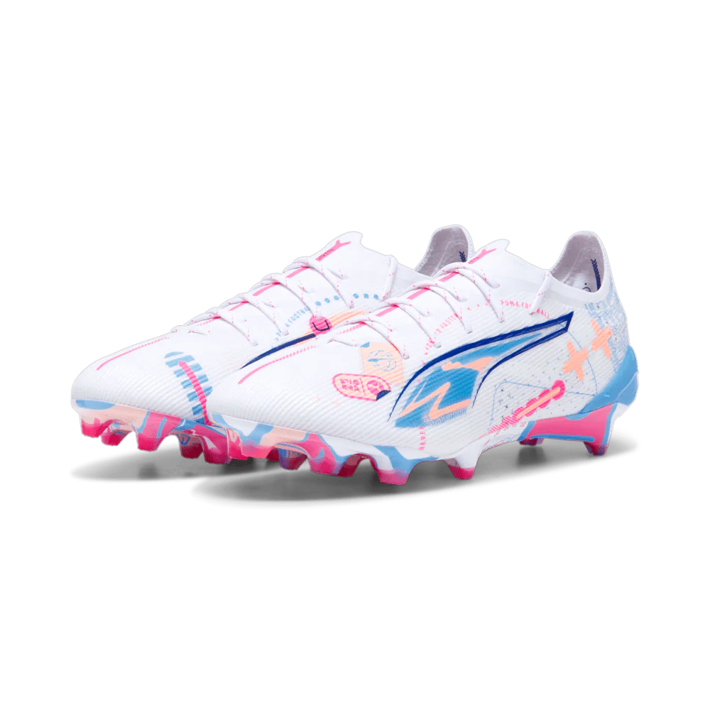 PUMA Ultra 5 Ultimate Vol UP FG Firm Ground Soccer Cleats White Luminous Blue