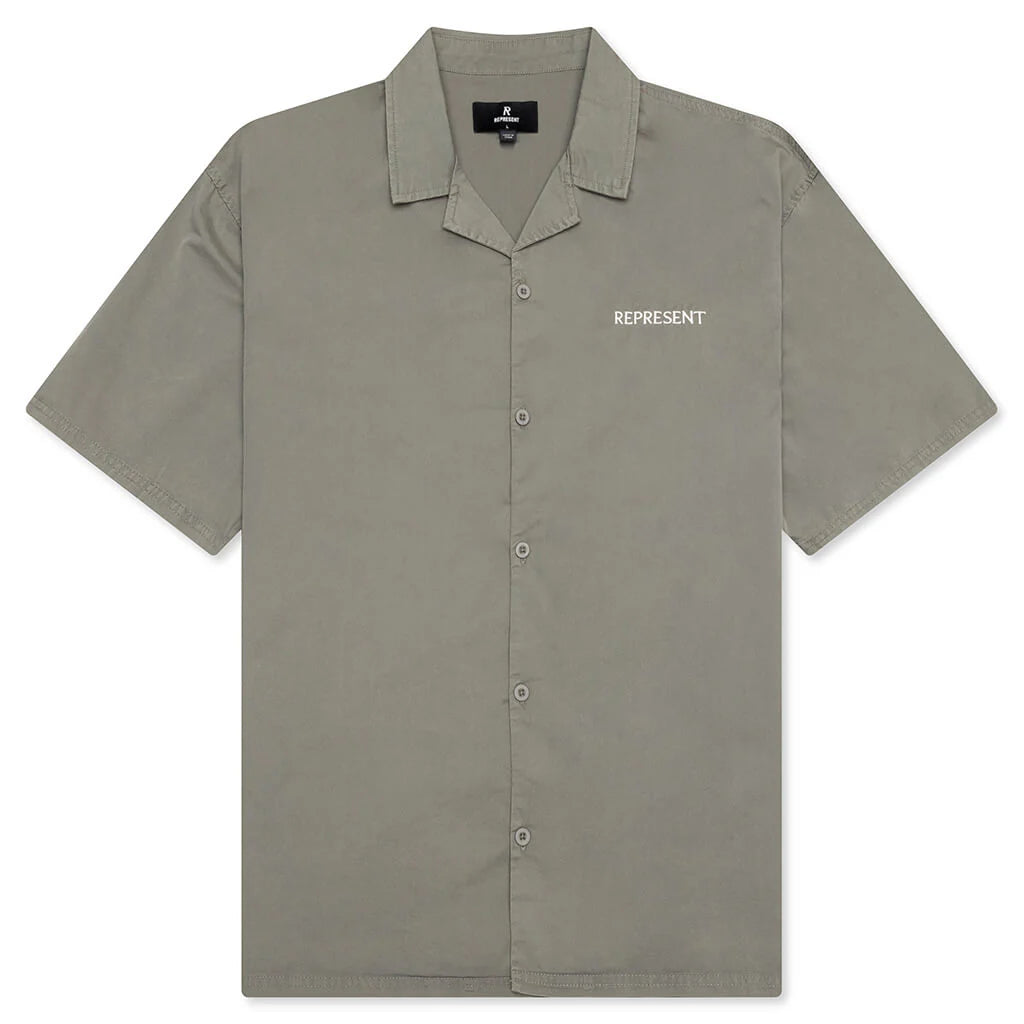 Script Camp Collar Shirt Washed Khaki