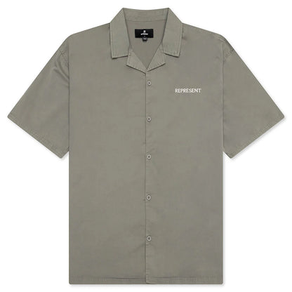Script Camp Collar Shirt Washed Khaki