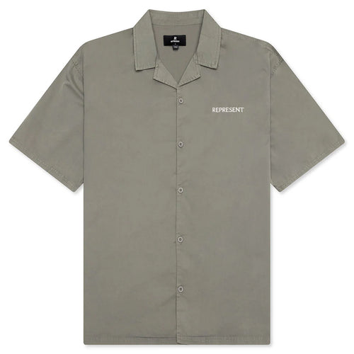 Script Camp Collar Shirt Washed Khaki