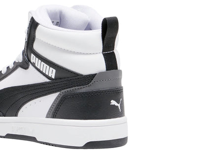 Tenis PUMA Rebound V6 Mid Blanco y Negro para Niño
