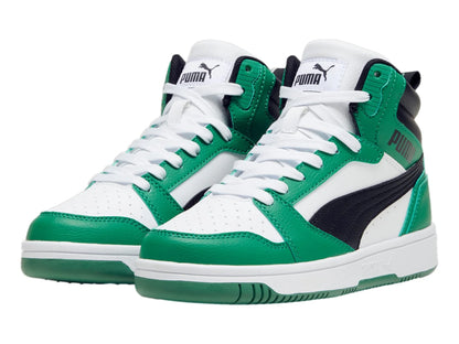 Tenis PUMA Rebound V6 Mid Blanco y Verde para Niño