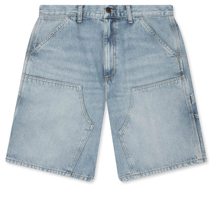 Double Knee Short Blue Heavy Worn Bleached
