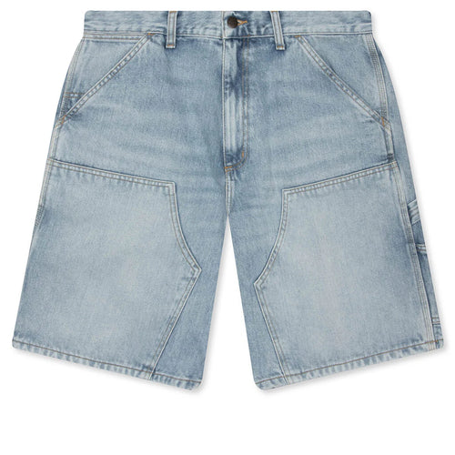 Double Knee Short Blue Heavy Worn Bleached