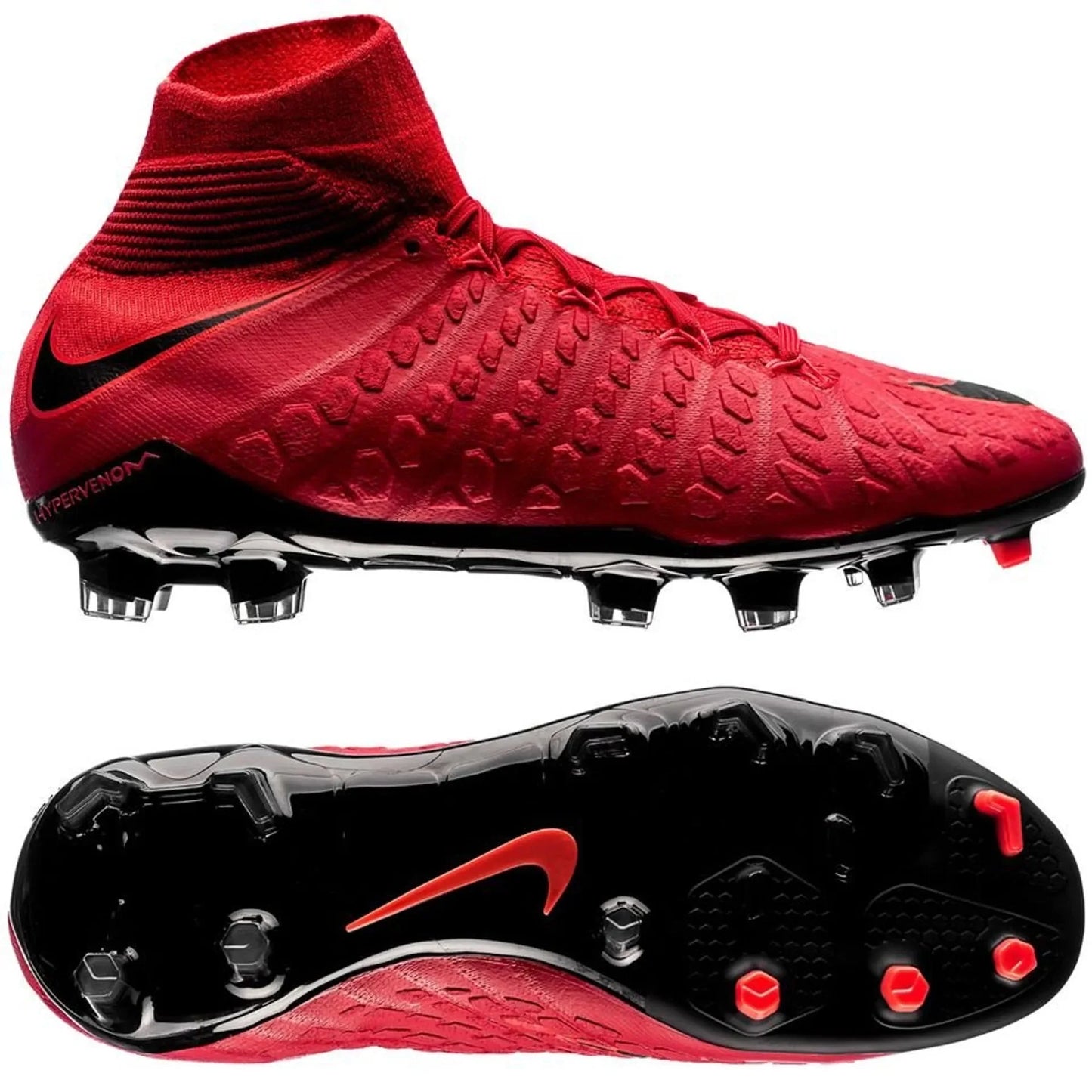 Nike Kids Jr Hypervenom Phantom III Dynamic Fit FG Firm Ground Soccer Cleats Red Black Crimson
