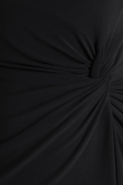 Claretta | Black Square Neck Twisted Maxi Dress With Cape Sleeves