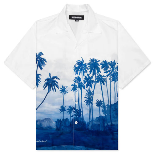 Palm Tree Hawaiian S S Shirt Blue