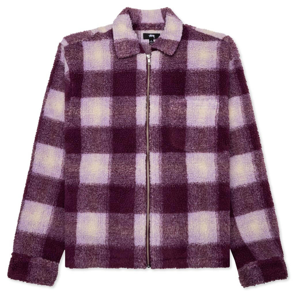 Zip Sherpa Shadow Plaid Berry