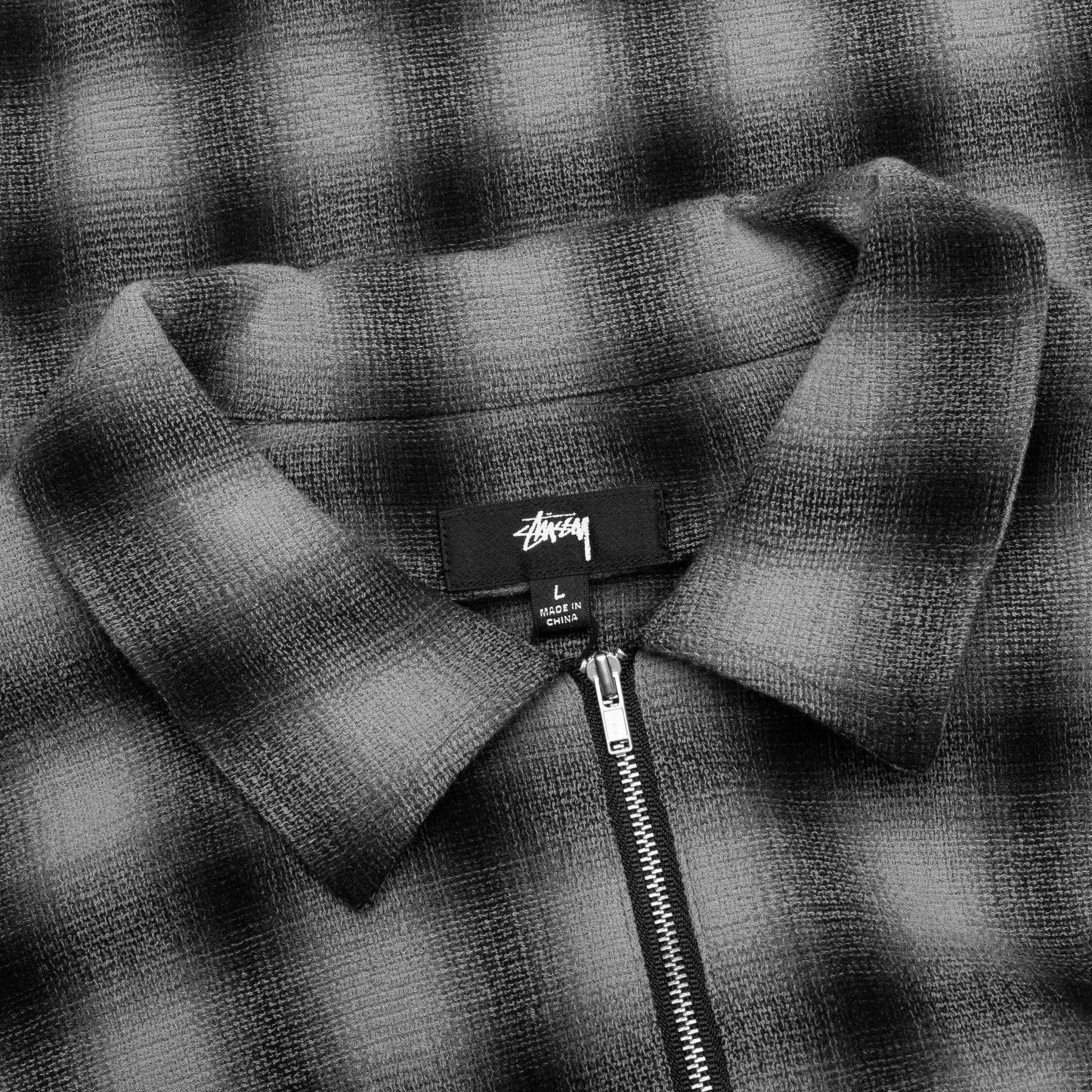 Zip Shirt Twisted Yarn Plaid Charcoal