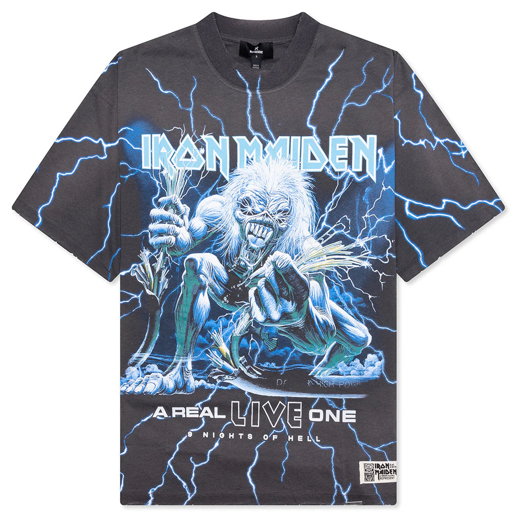 Represent x Iron Maiden A Real Live One T Shirt Sunfade Grey