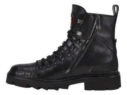 Botas Cuadra de Piel de Caimán Negro para Hombre